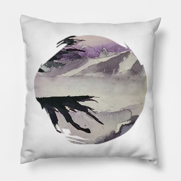 Mountain landscape purple sky circle design Pillow by JewelsNova