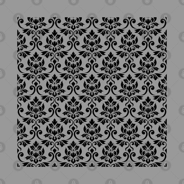 Feuille Damask Black on Gray Pattern by NataliePaskell