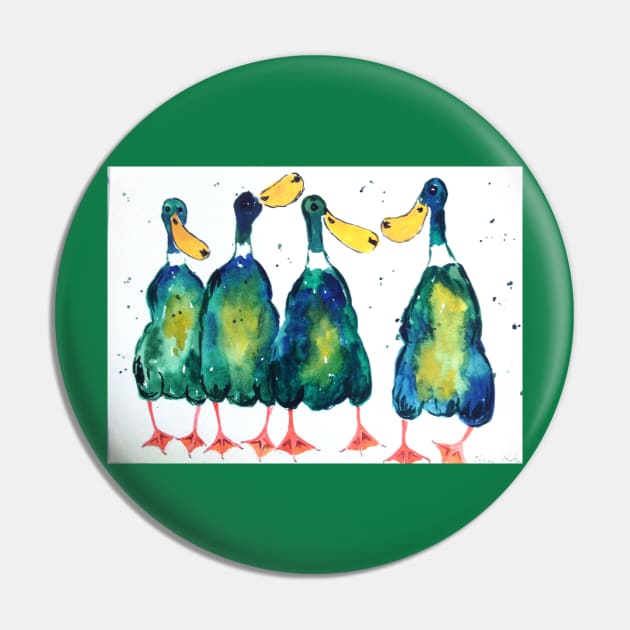 Quirky Green Ducks Pin by Casimirasquirkyart