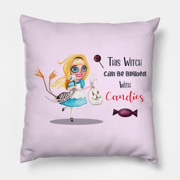 This witch can be bribed with candies Pillow by Athikan
