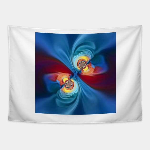 brightly coloured pattern in turquoise blue yellow and red twisting design Tapestry by mister-john