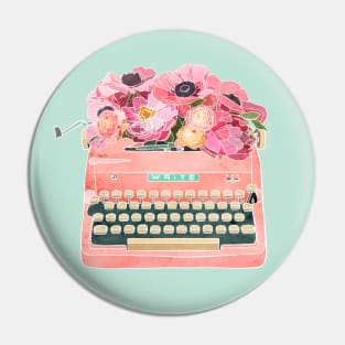 Typewriter with Flowers Pin