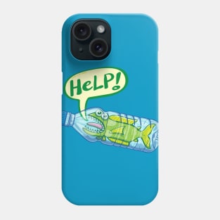 Fish inside a plastic bottle asking for help Phone Case