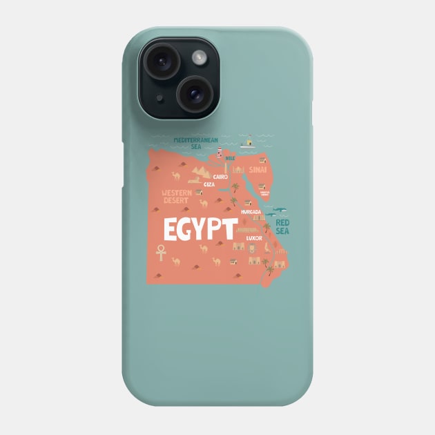 Egypt illustrated map Phone Case by JunkyDotCom