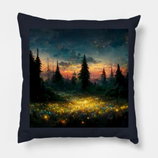 Mystical Fairy Sunset Forest Pillow