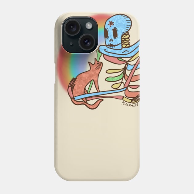 Rainbow Skeleton and Cat Friend Phone Case by Peach Melt