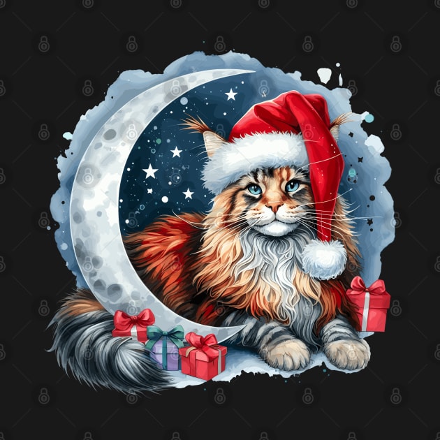 Maine Coon Cat On The Moon Christmas by Graceful Designs