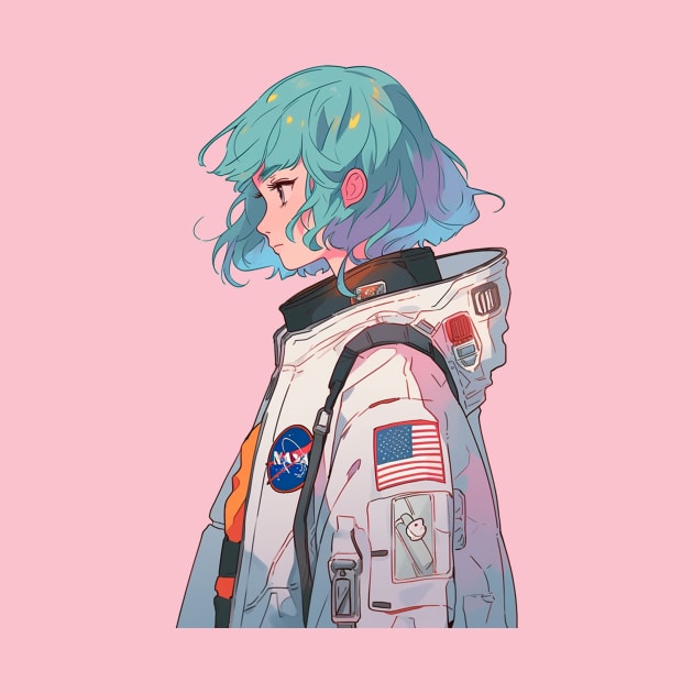 Nasa Blue Hair Astronaut Girl in Spacesuit Original Illustration by luna doodle shop