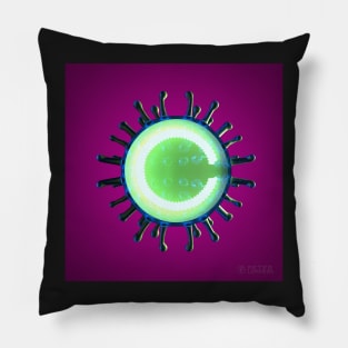 Virus Illumination - A Render of a Virus Cut in Half with Greenish Neon Light Inside on a Purple Background Pillow