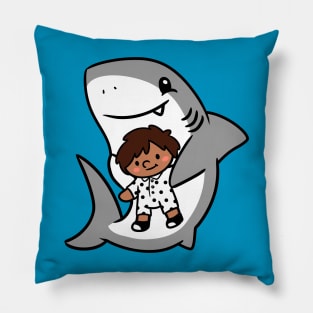 Shark Pup Morgan & Their Doll (Medium Tones, Shag, Romper) Pillow