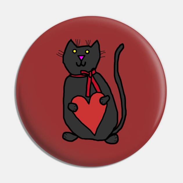 Cute Cat Holding Your Love Heart on Valentines Day Pin by ellenhenryart