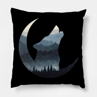 Wolf mountain landscape silhouette howling to the moon Pillow