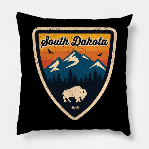 South Dakota 1889 Buffalo Wild Mountains Nature Pillow by SouthDakotaGifts