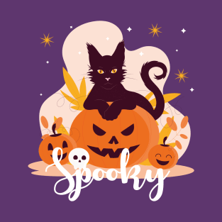 Happy Halloween , Black Cat , Spooky , Pumpkin T-Shirt