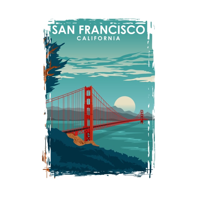 San Francisco California Travel Poster Golden Gate Brigde by jornvanhezik