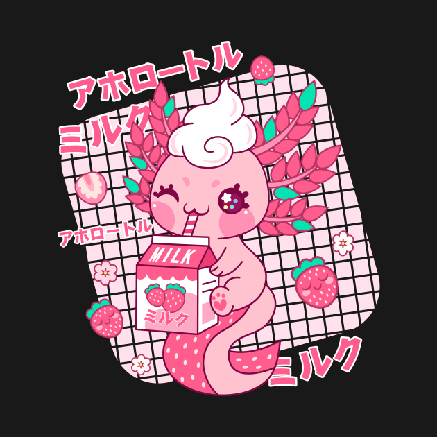 Axolotl kawaii Strawberry Milk Japanese by HollyDuck