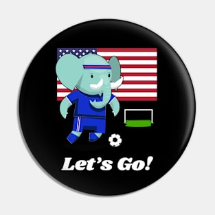 ⚽ USA Soccer, Cute Elephant Scores a Goal, Let's Go! Team Spirit Pin