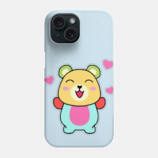 Happy smiling baby teddy bear with love hearts. Kawaii cartoon Phone Case