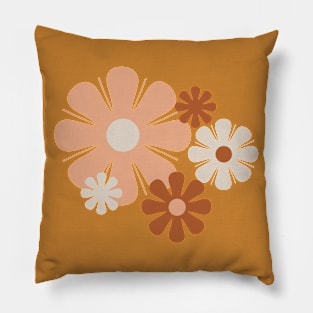 Flower Locus Retro 60s 70s Flowers in Earth Tones Pillow