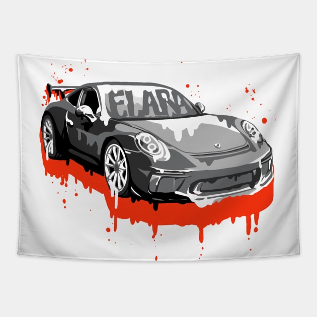 911 GT3 in drippy orange Tapestry by Elara Art Design