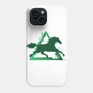 Horse Trotting with a Pixelated Triangular Explosion: Modern Design (green) Phone Case