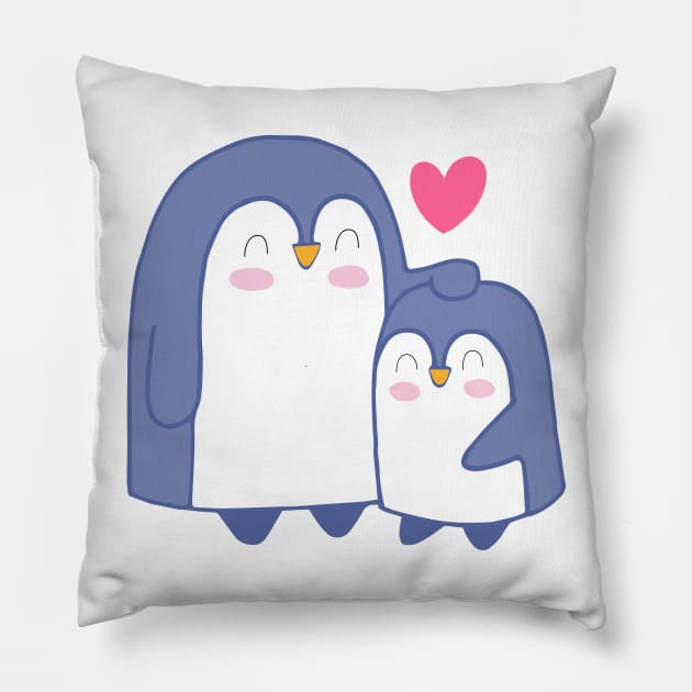 Cartoon Cute Penguin Family Art Pillow by MariaStore