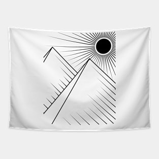 Sun and mountains Line art black Tapestry