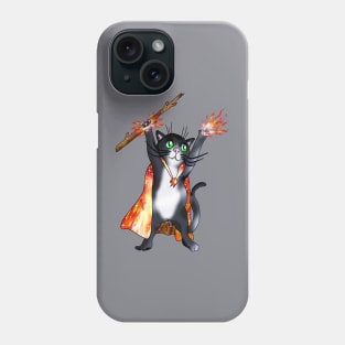 Mighty black cat sorcerer with fire magic Phone Case