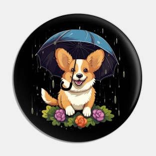 Corgi Rainy Day With Umbrella Pin