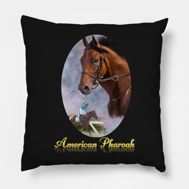 American Pharoah, Triple Crown Winner with Name Plate Pillow by BHDigitalArt