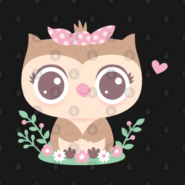 Cute Baby Owl With Pink Bow by rustydoodle