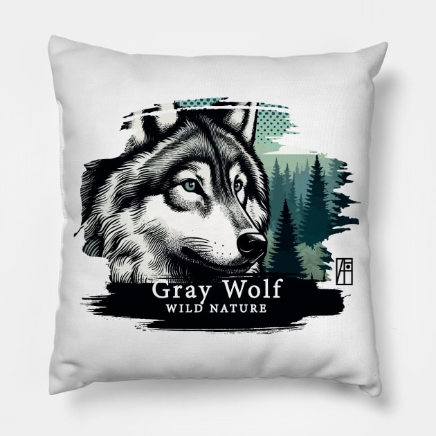 Gray Wolf - WILD NATURE - WOLF -4 Pillow by ArtProjectShop