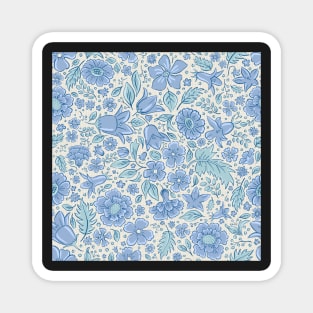 Scattered flowers and leaves in aqua tones | repeat pattern Magnet