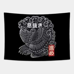 Japanese Bird and Turtle Surfing Tapestry