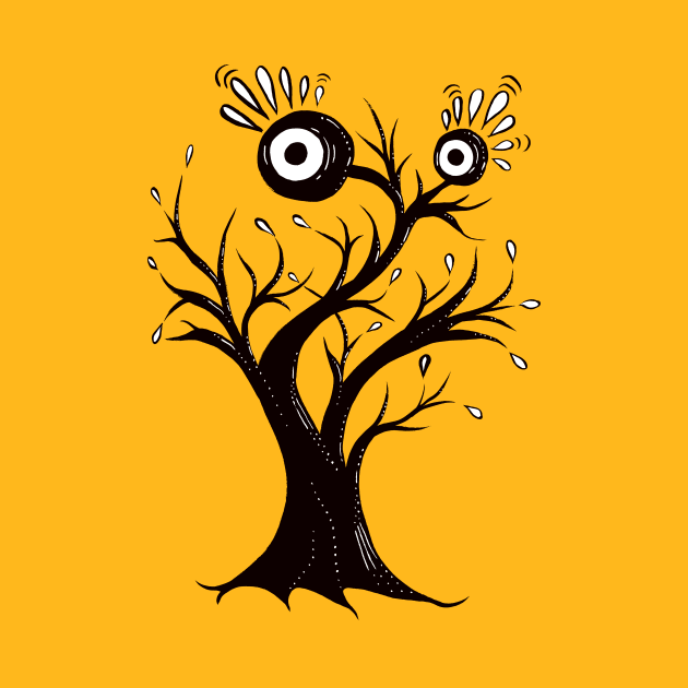 Excited Tree Monster Ink Drawing by Boriana Giormova