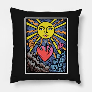 Sun Three of Swords Tarot Card Color Pillow