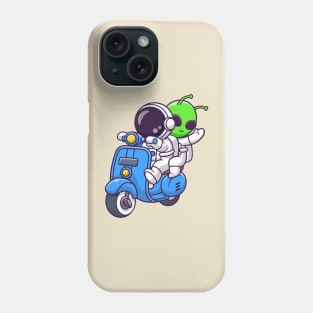 Cute Astronaut And Alien Riding Scooter Cartoon Phone Case