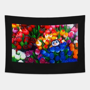 Monsieur Bleu and the wooden tulips Tapestry