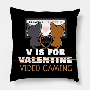 V Is For Video Games Cute Funny Couples Valentine's Day Pillow