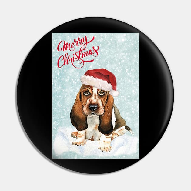 Basset Hound Merry Christmas Santa Dog Pin by Puppy Eyes