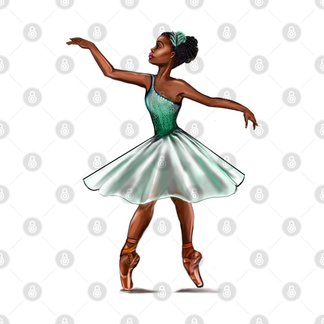 Ballerina in green tutu, ballerina doing pirouette in green coloured/coloured tutu  - brown skin ballerina by Artonmytee