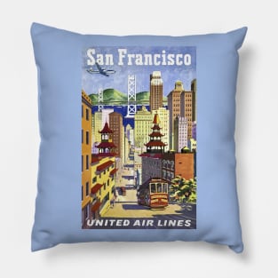 Restored Vintage Travel Poster United Airlines to San Francisco Pillow