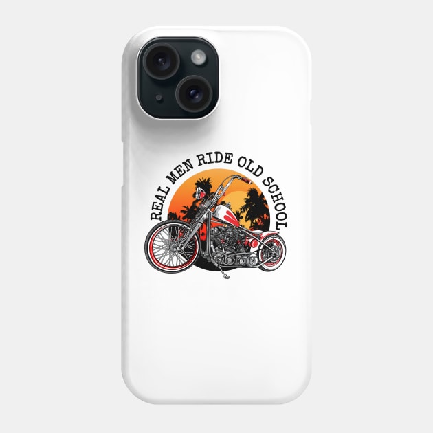 Real men, ride old school, biker quotes, vintage motorcycle illustration, Phone Case by Lekrock Shop