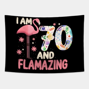 I Am 70 And Flamazing Bithday Flamingo 70th Bday Celebration Tapestry