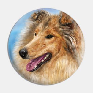 Painting of a Blond Furry Collie Dog Pin