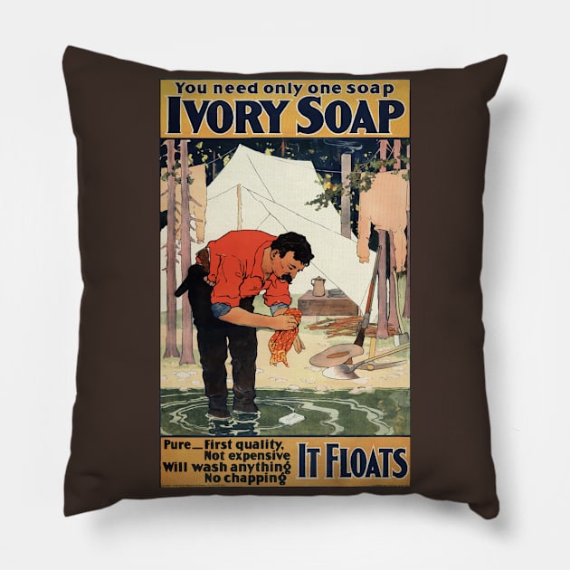 Vintage Ivory Soap Advertisement Pillow by xposedbydesign