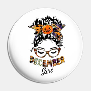 December Girl Halloween Face Wink Eyes Pumpkin Pin