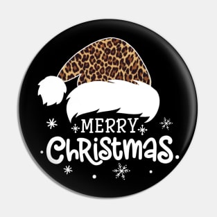 Merry Christmas Leopard Print Santa Hat Xmas Holiday Pin