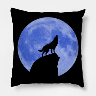 Wolf Howling at a Blue Moon Pillow