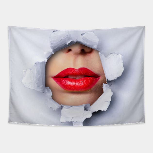 Red Lips Ripped Tapestry by Family shirts